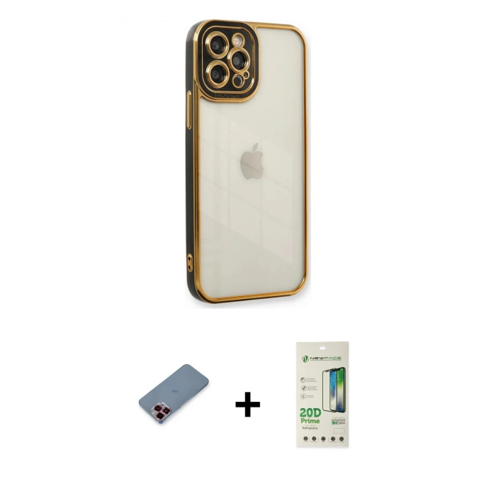 MARSİLYAN™- iPhone 12 Pro Max Kılıf Çekirdek Klasik Serisi - Siyah 20D Premium Cam Ekran Koruyucu + Metal Kamera Lens Koruma Cam - KI