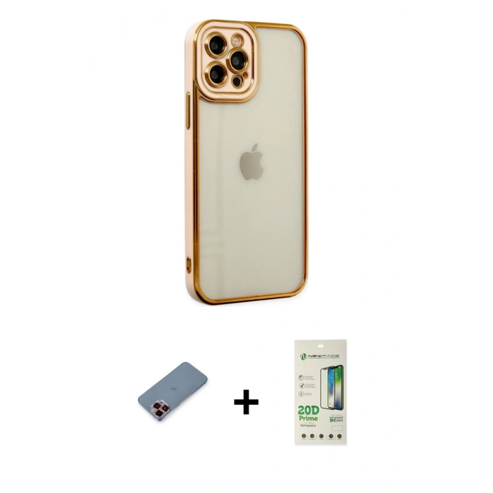 MARSİLYAN™- iPhone 12 Pro Max Kılıf Çekirdek Klasik Serisi - Siyah 20D Premium Cam Ekran Koruyucu + Metal Kamera Lens Koruma Cam - KI