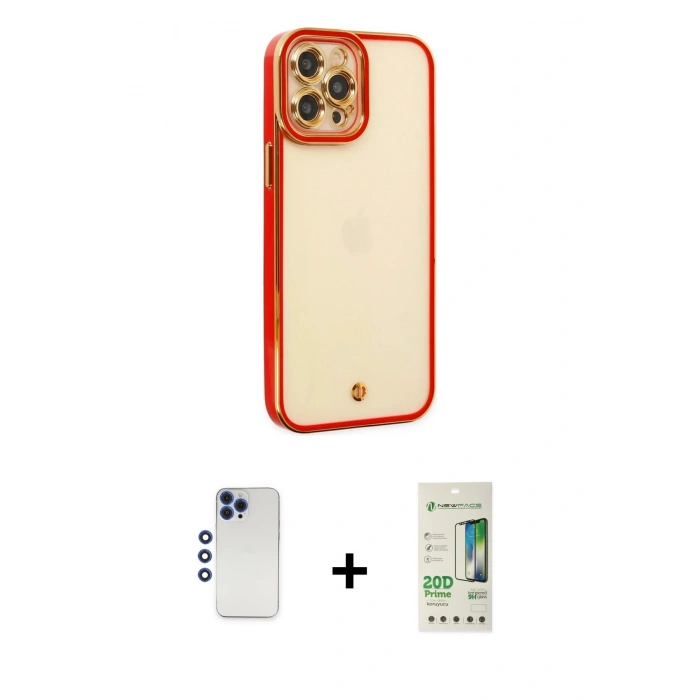 MARSİLYAN™- iPhone 12 Pro Max Kılıf Çekirdek Klasik Serisi - Siyah 20D Premium Cam Ekran Koruyucu + Shine Kamera Lens - LT