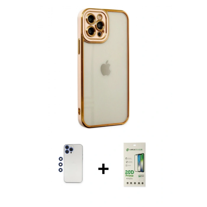 MARSİLYAN™- iPhone 12 Pro Max Kılıf Çekirdek Klasik Serisi - Siyah 20D Premium Cam Ekran Koruyucu + Shine Kamera Lens - LT