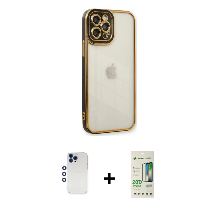 MARSİLYAN™- iPhone 12 Pro Max Kılıf Çekirdek Klasik Serisi - Siyah 20D Premium Cam Ekran Koruyucu + Shine Kamera Lens - LT