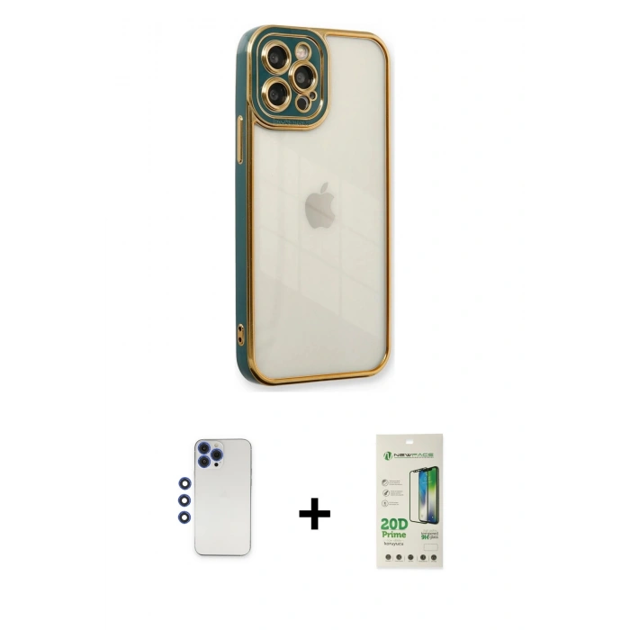 MARSİLYAN™- iPhone 12 Pro Max Kılıf Çekirdek Klasik Serisi - Siyah 20D Premium Cam Ekran Koruyucu + Shine Kamera Lens - LT