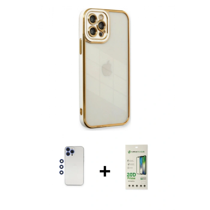 MARSİLYAN™- iPhone 12 Pro Max Kılıf Çekirdek Klasik Serisi - Siyah 20D Premium Cam Ekran Koruyucu + Shine Kamera Lens - LT