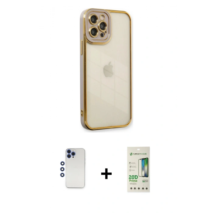 MARSİLYAN™- iPhone 12 Pro Max Kılıf Çekirdek Klasik Serisi - Siyah 20D Premium Cam Ekran Koruyucu + Shine Kamera Lens - LT