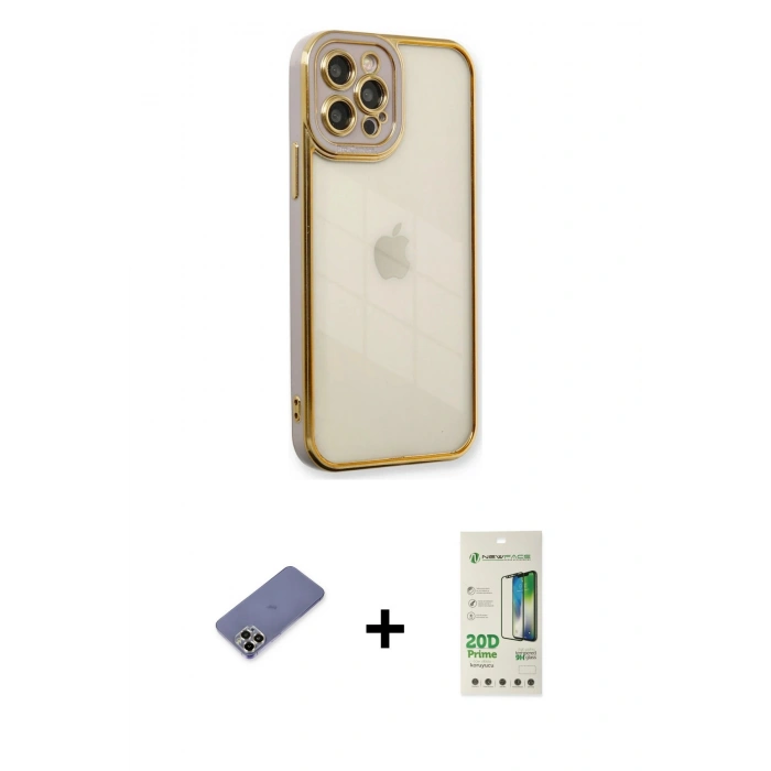 MARSİLYAN™- iPhone 12 Pro Max Kılıf Çekirdek Klasik Serisi - Siyah 20D Premium Cam Ekran Koruyucu + Metal Kamera Lens Koruma Cam - GD