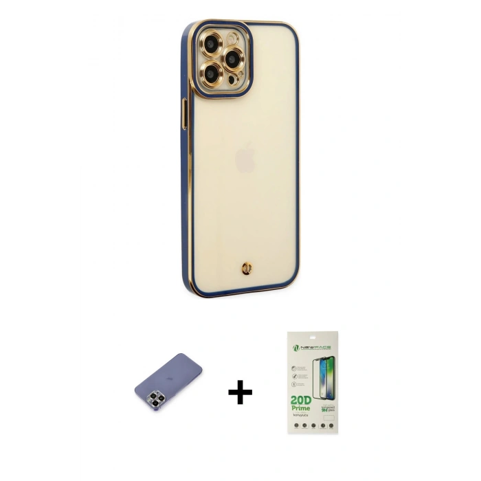 MARSİLYAN™- iPhone 12 Pro Max Kılıf Çekirdek Klasik Serisi - Siyah 20D Premium Cam Ekran Koruyucu + Metal Kamera Lens Koruma Cam - GD