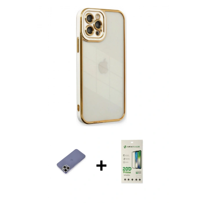 MARSİLYAN™- iPhone 12 Pro Max Kılıf Çekirdek Klasik Serisi - Siyah 20D Premium Cam Ekran Koruyucu + Metal Kamera Lens Koruma Cam - GD