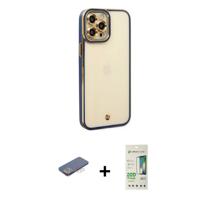 MARSİLYAN™- iPhone 12 Pro Max Kılıf Çekirdek Klasik Serisi - Siyah 20D Premium Cam Ekran Koruyucu + Renkli Kamera Lens Koruma Cam - MI
