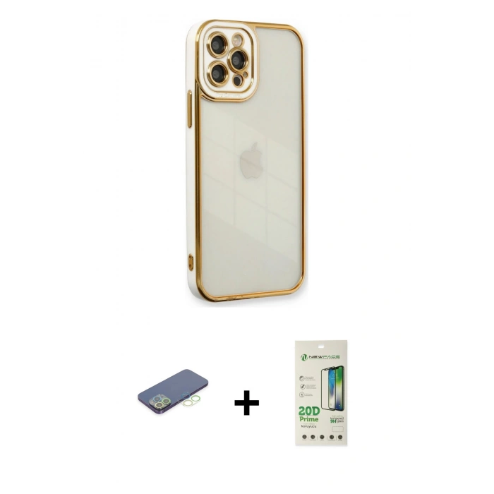 MARSİLYAN™- iPhone 12 Pro Max Kılıf Çekirdek Klasik Serisi - Siyah 20D Premium Cam Ekran Koruyucu + Renkli Kamera Lens Koruma Cam - YL