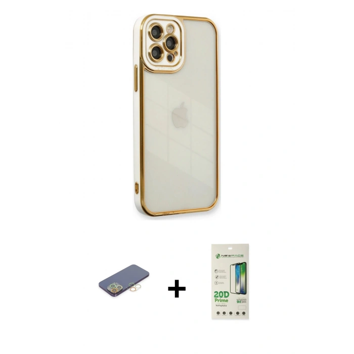 MARSİLYAN™- iPhone 12 Pro Max Kılıf Çekirdek Klasik Serisi - Siyah 20D Premium Cam Ekran Koruyucu + Renkli Kamera Lens Koruma Cam - SI
