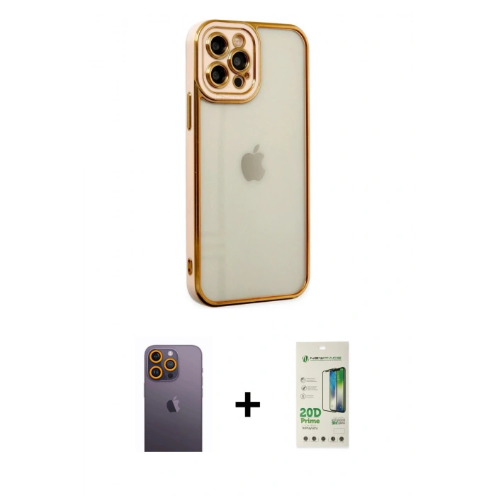 MARSİLYAN™- iPhone 12 Pro Max Kılıf Çekirdek Klasik Serisi - Siyah 20D Premium Cam Ekran Koruyucu + Neon Fosforlu Kamera Lens - SI