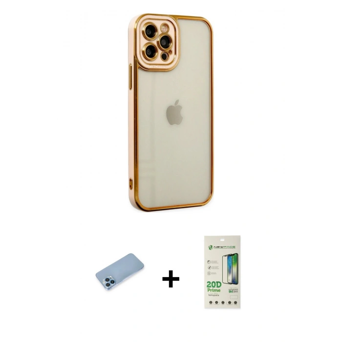 MARSİLYAN™- iPhone 12 Pro Max Kılıf Çekirdek Klasik Serisi - Siyah 20D Premium Cam Ekran Koruyucu + Shine Kamera Lens Koruma Cam - MI