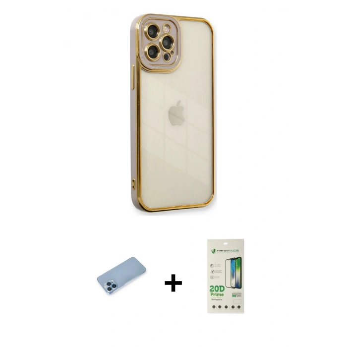 MARSİLYAN™- iPhone 12 Pro Max Kılıf Çekirdek Klasik Serisi - Siyah 20D Premium Cam Ekran Koruyucu + Shine Kamera Lens Koruma Cam - MI