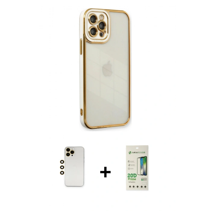 MARSİLYAN™- iPhone 12 Pro Max Kılıf Çekirdek Klasik Serisi - Siyah 20D Premium Cam Ekran Koruyucu + Shine Kamera Lens - GD