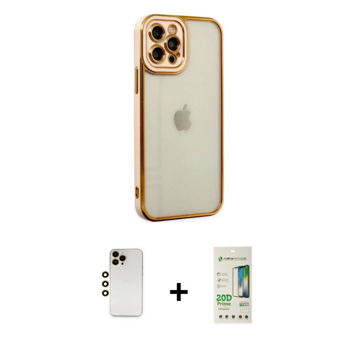 MARSİLYAN™- iPhone 12 Pro Max Kılıf Çekirdek Klasik Serisi - Siyah 20D Premium Cam Ekran Koruyucu + Shine Kamera Lens - GD