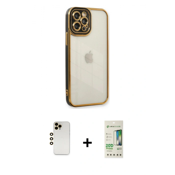 MARSİLYAN™- iPhone 12 Pro Max Kılıf Çekirdek Klasik Serisi - Siyah 20D Premium Cam Ekran Koruyucu + Shine Kamera Lens - GD