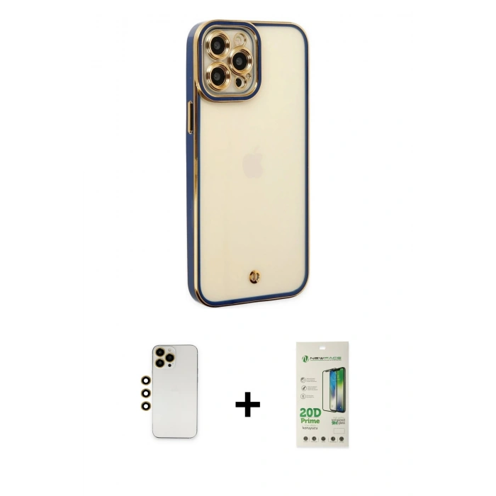 MARSİLYAN™- iPhone 12 Pro Max Kılıf Çekirdek Klasik Serisi - Siyah 20D Premium Cam Ekran Koruyucu + Shine Kamera Lens - GD