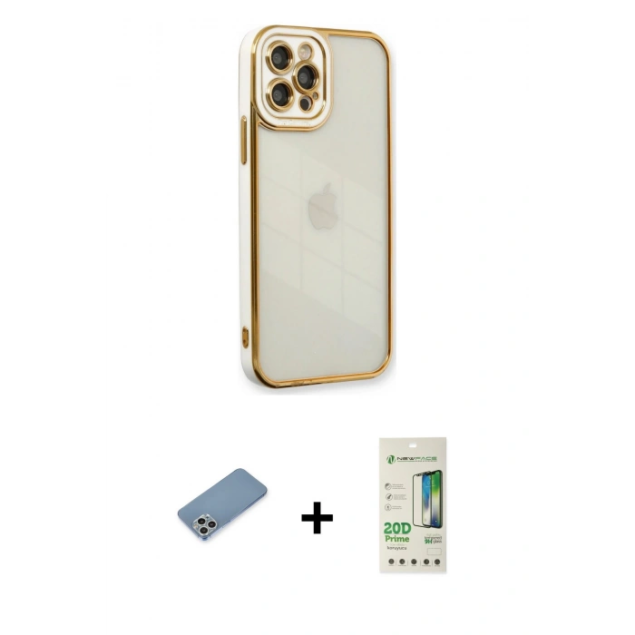 MARSİLYAN™- iPhone 12 Pro Max Kılıf Çekirdek Klasik Serisi - Siyah 20D Premium Cam Ekran Koruyucu + Shine Kamera Lens Koruma Cam - GS