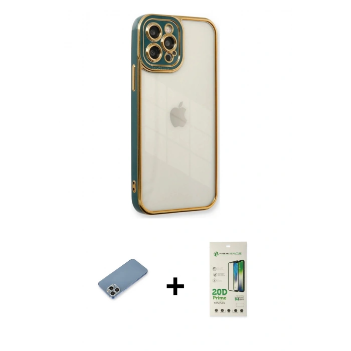 MARSİLYAN™- iPhone 12 Pro Max Kılıf Çekirdek Klasik Serisi - Siyah 20D Premium Cam Ekran Koruyucu + Shine Kamera Lens Koruma Cam - GS