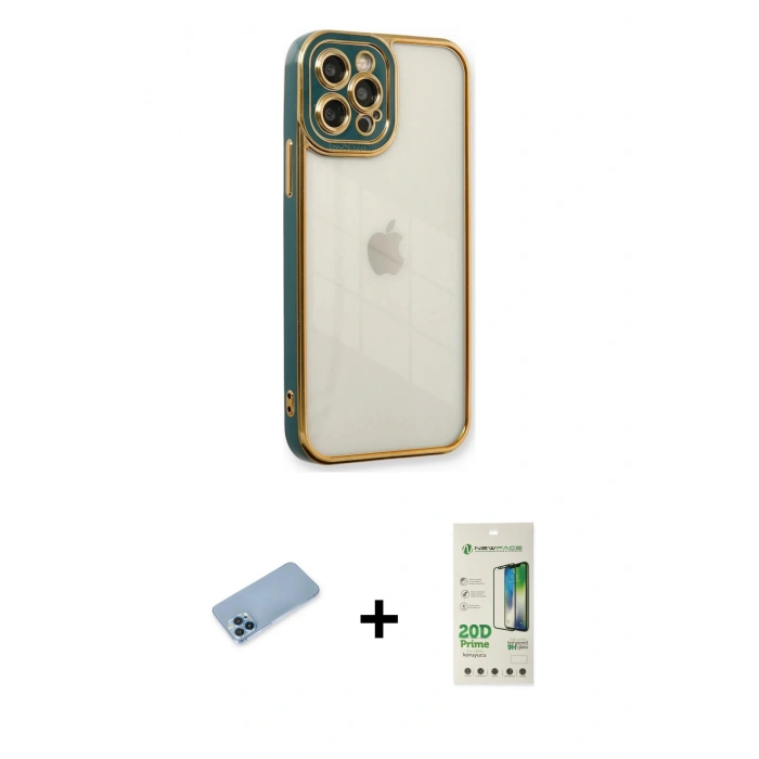 MARSİLYAN™- iPhone 12 Pro Max Kılıf Çekirdek Klasik Serisi - Siyah 20D Premium Cam Ekran Koruyucu + Shine Kamera Lens Koruma Cam - MI