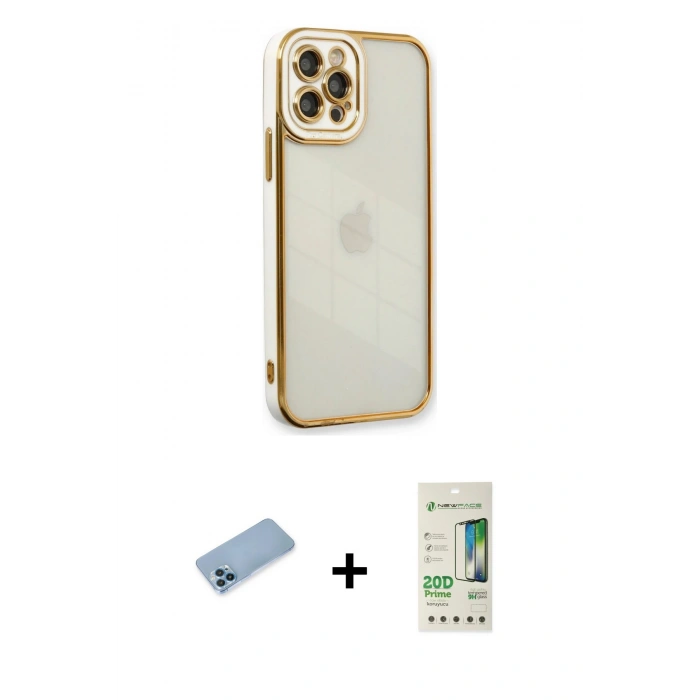 MARSİLYAN™- iPhone 12 Pro Max Kılıf Çekirdek Klasik Serisi - Siyah 20D Premium Cam Ekran Koruyucu + Shine Kamera Lens Koruma Cam - MI