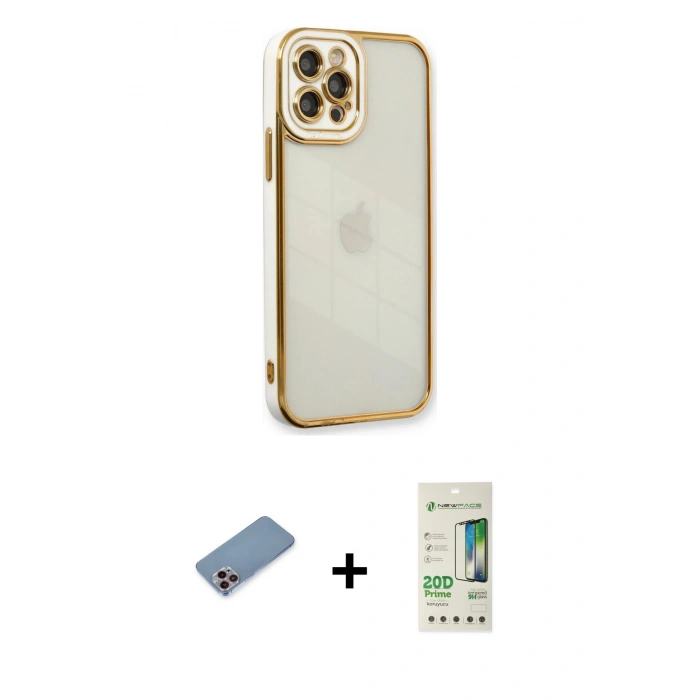 MARSİLYAN™- iPhone 12 Pro Max Kılıf Çekirdek Klasik Serisi - Siyah 20D Premium Cam Ekran Koruyucu + Shine Kamera Lens Koruma Cam - PE