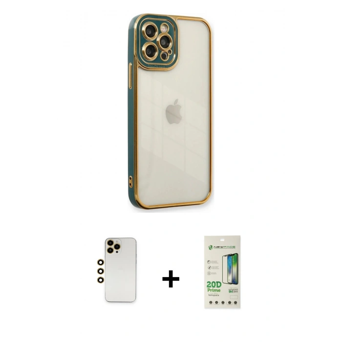 MARSİLYAN™- iPhone 12 Pro Max Kılıf Çekirdek Klasik Serisi - Siyah 20D Premium Cam Ekran Koruyucu + Shine Kamera Lens - GD