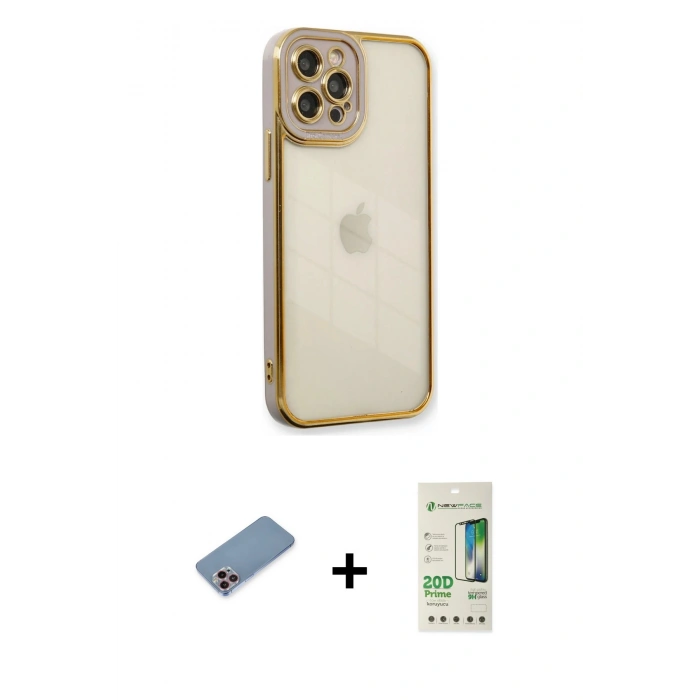MARSİLYAN™- iPhone 12 Pro Max Kılıf Çekirdek Klasik Serisi - Siyah 20D Premium Cam Ekran Koruyucu + Shine Kamera Lens Koruma Cam - PE