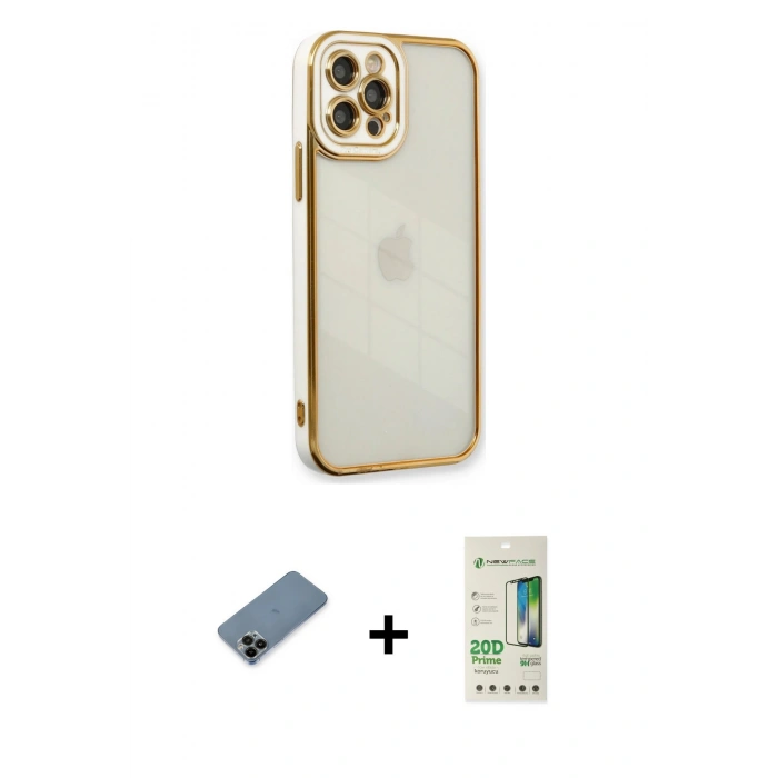 MARSİLYAN™- iPhone 12 Pro Max Kılıf Çekirdek Klasik Serisi - Siyah 20D Premium Cam Ekran Koruyucu + Shine Kamera Lens Koruma Cam - SH