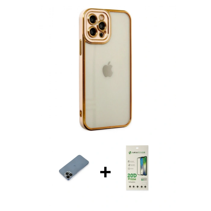 MARSİLYAN™- iPhone 12 Pro Max Kılıf Çekirdek Klasik Serisi - Siyah 20D Premium Cam Ekran Koruyucu + Shine Kamera Lens Koruma Cam - SH