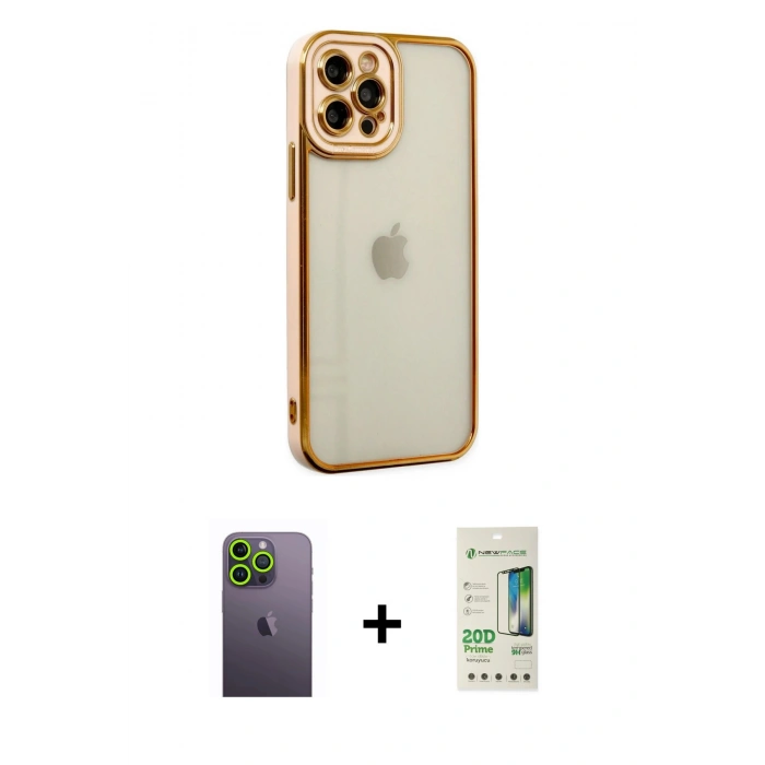 MARSİLYAN™- iPhone 12 Pro Max Kılıf Çekirdek Klasik Serisi - Siyah 20D Premium Cam Ekran Koruyucu + Neon Fosforlu Kamera Lens - YL