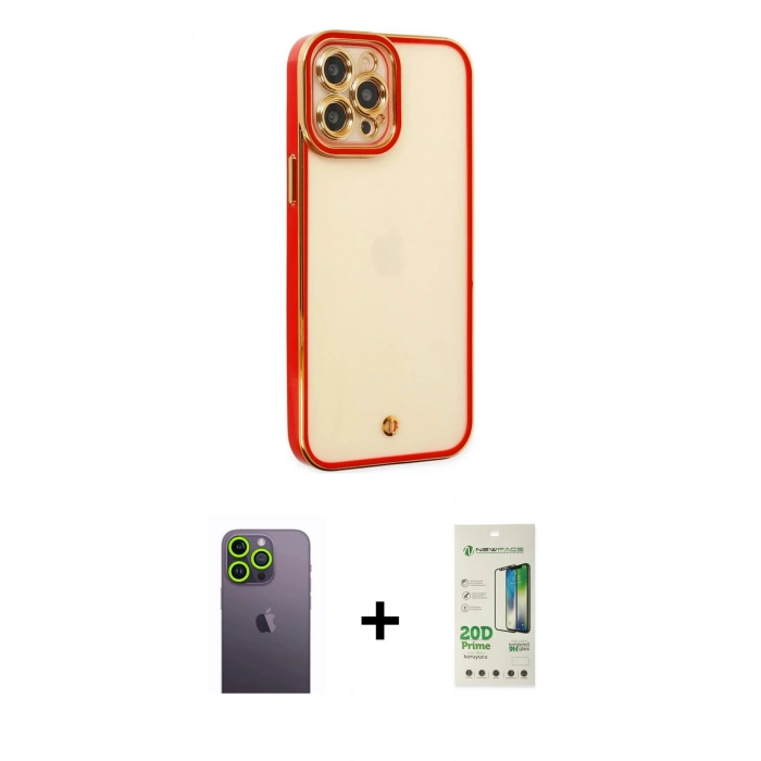 MARSİLYAN™- iPhone 12 Pro Max Kılıf Çekirdek Klasik Serisi - Siyah 20D Premium Cam Ekran Koruyucu + Neon Fosforlu Kamera Lens - YL