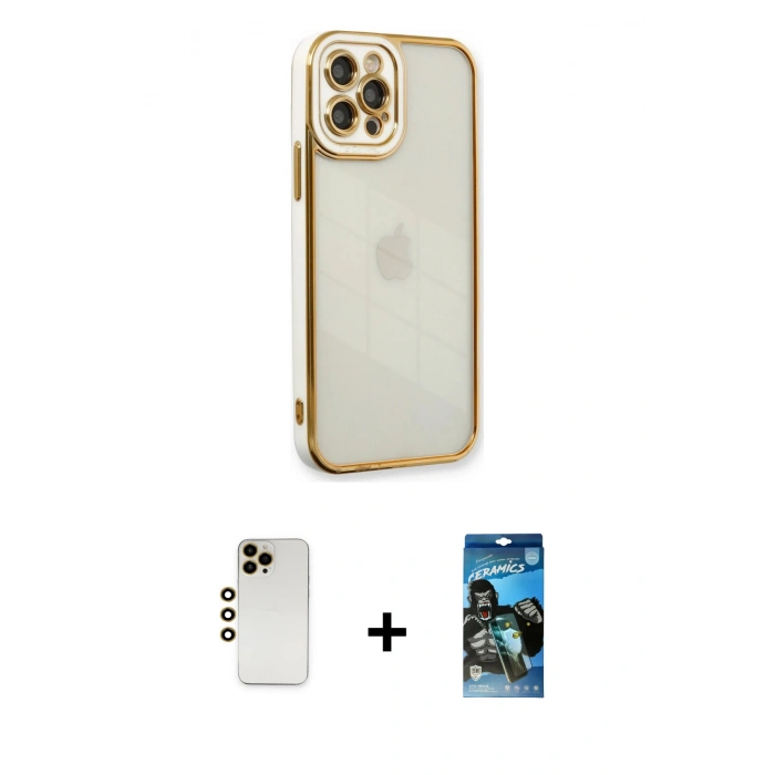 MARSİLYAN™- iPhone 12 Pro Max Kılıf Çekirdek Klasik Serisi - Siyah 34D Izgaralı Cam + Shine Kamera Lens - GD