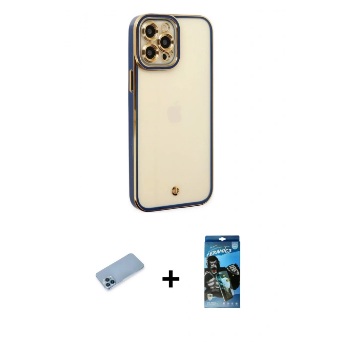 MARSİLYAN™- iPhone 12 Pro Max Kılıf Çekirdek Klasik Serisi - Siyah 34D Izgaralı Cam + Shine Kamera Lens Koruma Cam - MI