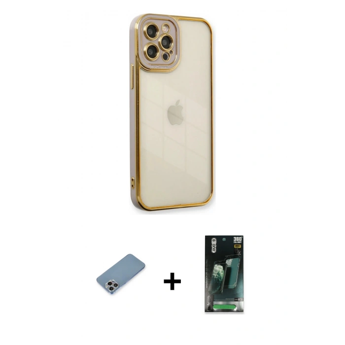 MARSİLYAN™- iPhone 12 Pro Max Kılıf Çekirdek Klasik Serisi - Siyah 360 Mat Full Body Arka Koruyucu + Shine Kamera Lens Koruma Cam - GI