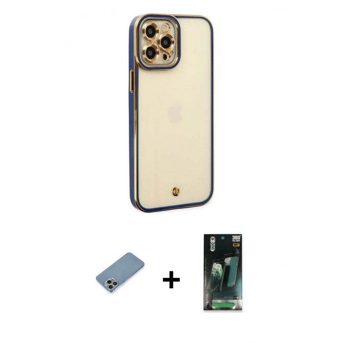 MARSİLYAN™- iPhone 12 Pro Max Kılıf Çekirdek Klasik Serisi - Siyah 360 Mat Full Body Arka Koruyucu + Shine Kamera Lens Koruma Cam - GI