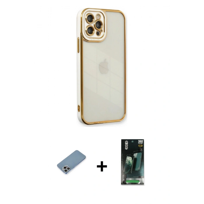 MARSİLYAN™- iPhone 12 Pro Max Kılıf Çekirdek Klasik Serisi - Siyah 360 Mat Full Body Arka Koruyucu + Shine Kamera Lens Koruma Cam - GI
