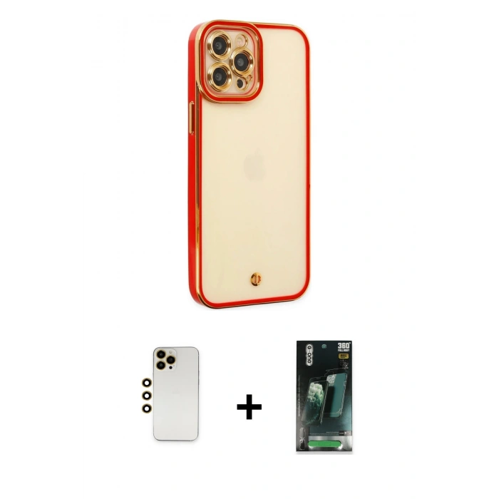 MARSİLYAN™- iPhone 12 Pro Max Kılıf Çekirdek Klasik Serisi - Siyah 360 Mat Full Body Arka Koruyucu + Shine Kamera Lens - GD