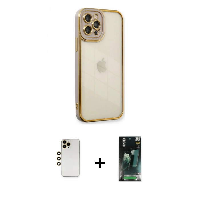 MARSİLYAN™- iPhone 12 Pro Max Kılıf Çekirdek Klasik Serisi - Siyah 360 Mat Full Body Arka Koruyucu + Shine Kamera Lens - GD