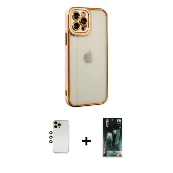 MARSİLYAN™- iPhone 12 Pro Max Kılıf Çekirdek Klasik Serisi - Siyah 360 Mat Full Body Arka Koruyucu + Shine Kamera Lens - GD