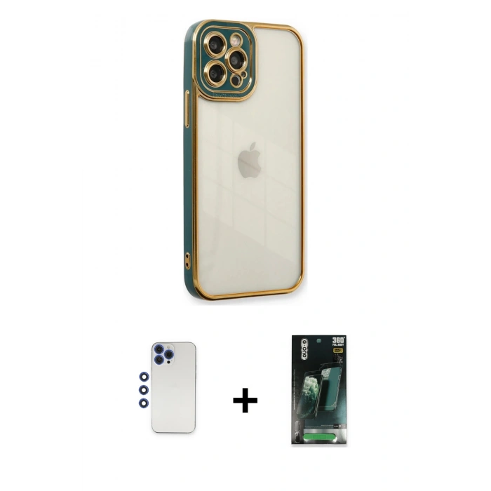 MARSİLYAN™- iPhone 12 Pro Max Kılıf Çekirdek Klasik Serisi - Siyah 360 Mat Full Body Arka Koruyucu + Lacivert Shine Kamera Lens