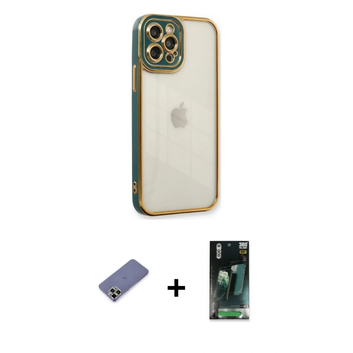 MARSİLYAN™- iPhone 12 Pro Max Kılıf Çekirdek Klasik Serisi - Siyah 360 Mat Full Body Arka Koruyucu + Metal Kamera Lens Koruma Cam - GD