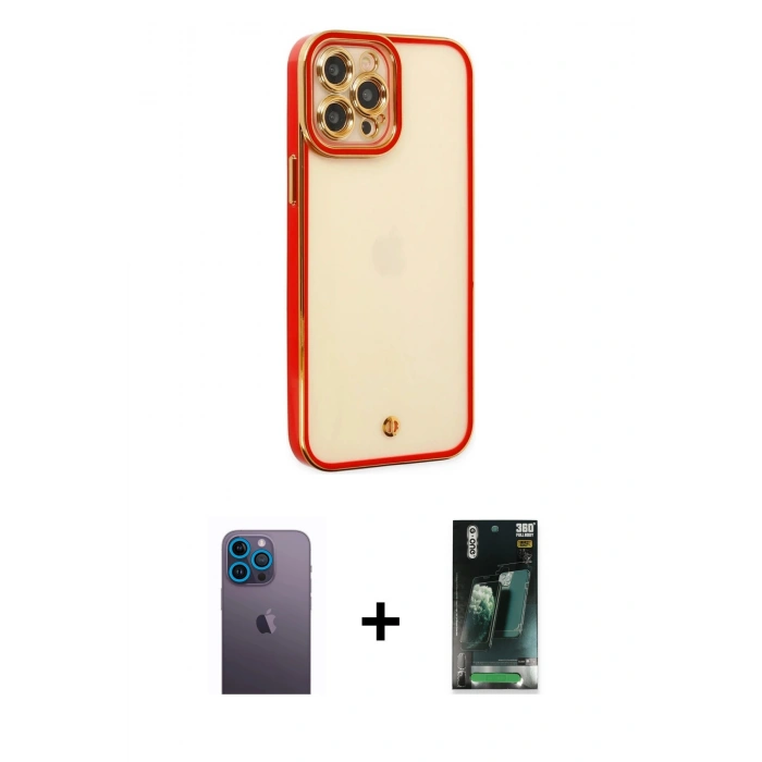 MARSİLYAN™- iPhone 12 Pro Max Kılıf Çekirdek Klasik Serisi - Siyah 360 Mat Full Body Arka Koruyucu + Neon Fosforlu Kamera Lens - MI