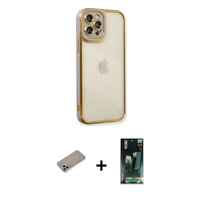MARSİLYAN™- iPhone 12 Pro Max Kılıf Çekirdek Klasik Serisi - Siyah 360 Mat Full Body Arka Koruyucu + Shine Kamera Lens Koruma Cam - SABE