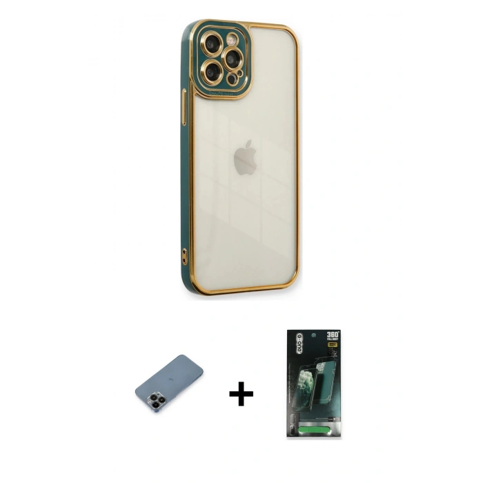 MARSİLYAN™- iPhone 12 Pro Max Kılıf Çekirdek Klasik Serisi - Siyah 360 Mat Full Body Arka Koruyucu + Shine Kamera Lens Koruma Cam - SH