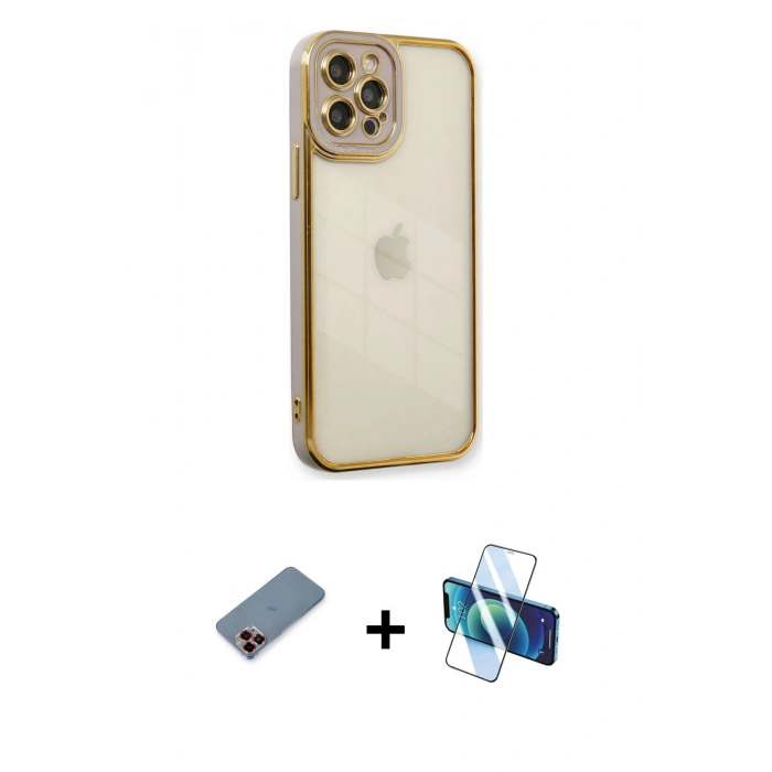 MARSİLYAN™- iPhone 12 Pro Max Kılıf Çekirdek Klasik Serisi - Siyah 3D Antistatik Cam Ekran Koruyucu + Metal Kamera Lens Koruma Cam - KI