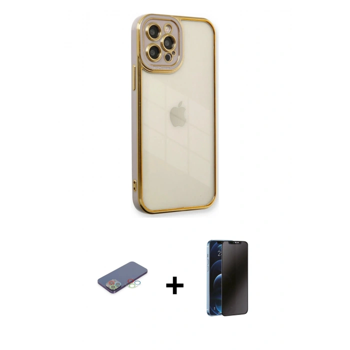 MARSİLYAN™- iPhone 12 Pro Max Kılıf Çekirdek Klasik Serisi - Siyah 3D Antistatik Hayalet Cam Ekran Koruyucu + Renkli Kamera Lens Koruma Cam - MI