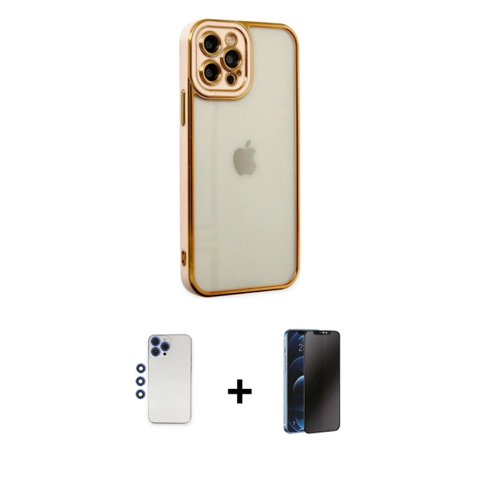 MARSİLYAN™- iPhone 12 Pro Max Kılıf Çekirdek Klasik Serisi - Siyah 3D Antistatik Hayalet Cam Ekran Koruyucu + Shine Kamera Lens - LT