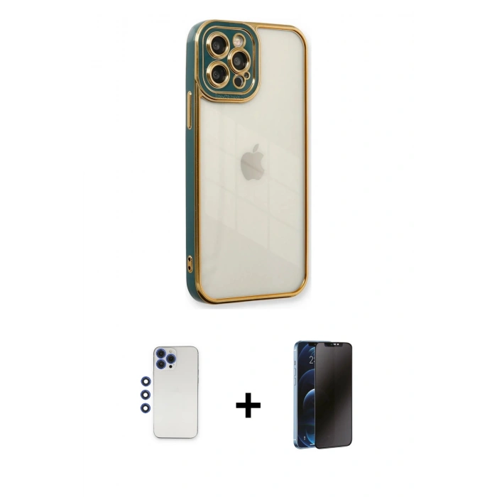MARSİLYAN™- iPhone 12 Pro Max Kılıf Çekirdek Klasik Serisi - Siyah 3D Antistatik Hayalet Cam Ekran Koruyucu + Shine Kamera Lens - LT