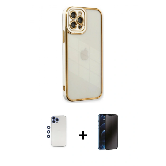 MARSİLYAN™- iPhone 12 Pro Max Kılıf Çekirdek Klasik Serisi - Siyah 3D Antistatik Hayalet Cam Ekran Koruyucu + Shine Kamera Lens - LT
